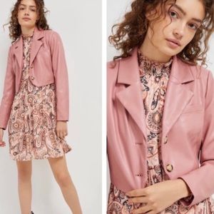 Anthropologie Pink Faux Leather Cropped Jacket Size XL